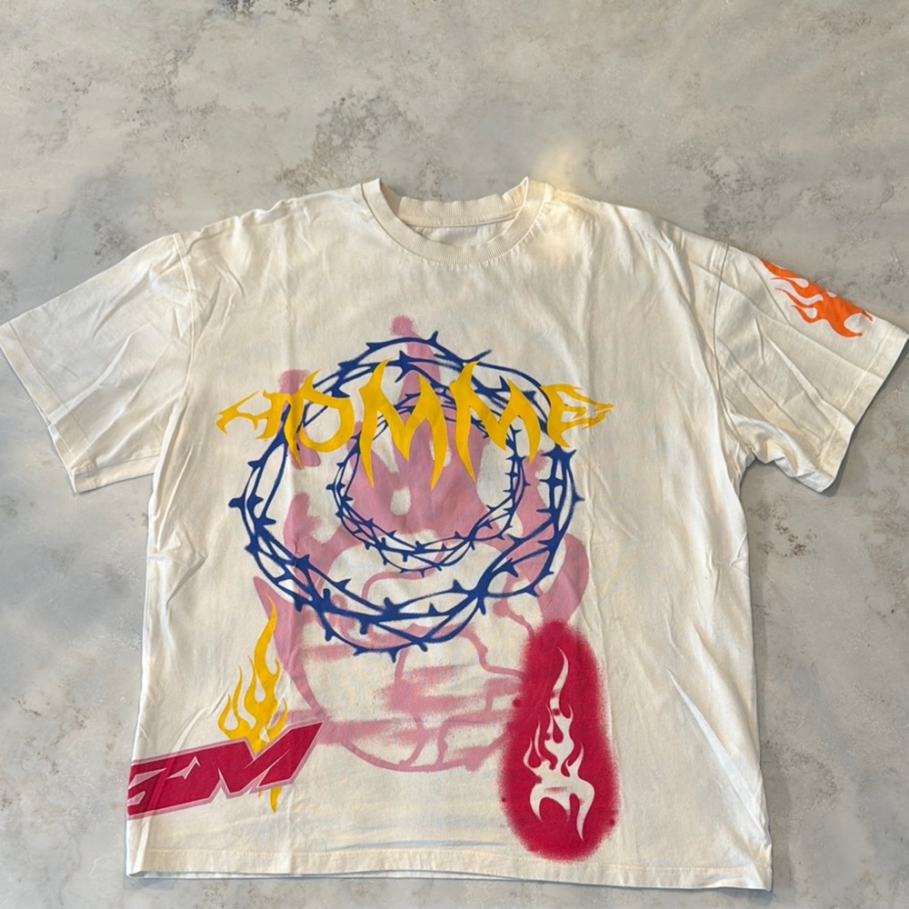 BooHoo Man Graphic T-Shirt with Flame and Barbed Wire Design
